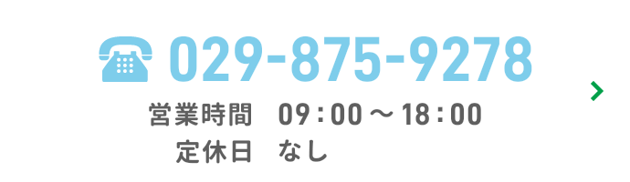 029-875-9278 営業時間 09:00～18:00 定休日 なし